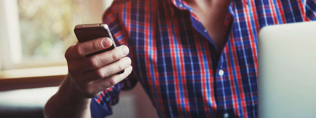 Businessman using multifunction copier app